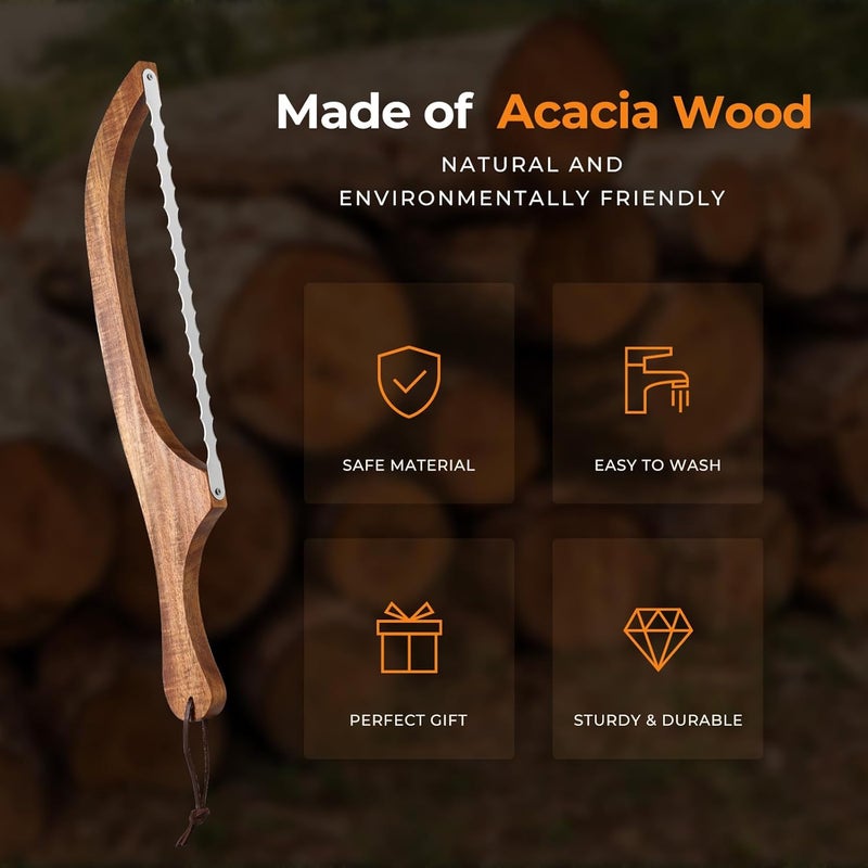 Mooues Bread Knife Set, Acacia Wood(15.7") - Double Serrated Bread Knife for Homemade Bagels, Baguettes and More - Sourdough Bread Slicer, Cuts Thin, Even Slices - Premium Stainless Steel - Image 4